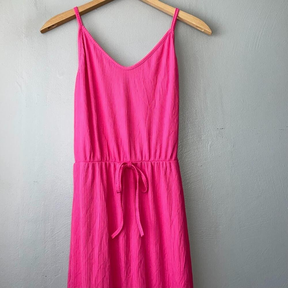 Bright Pink Tank Dress Size S Ribbed Knit Strappy Summer Dopamine Beach Resort